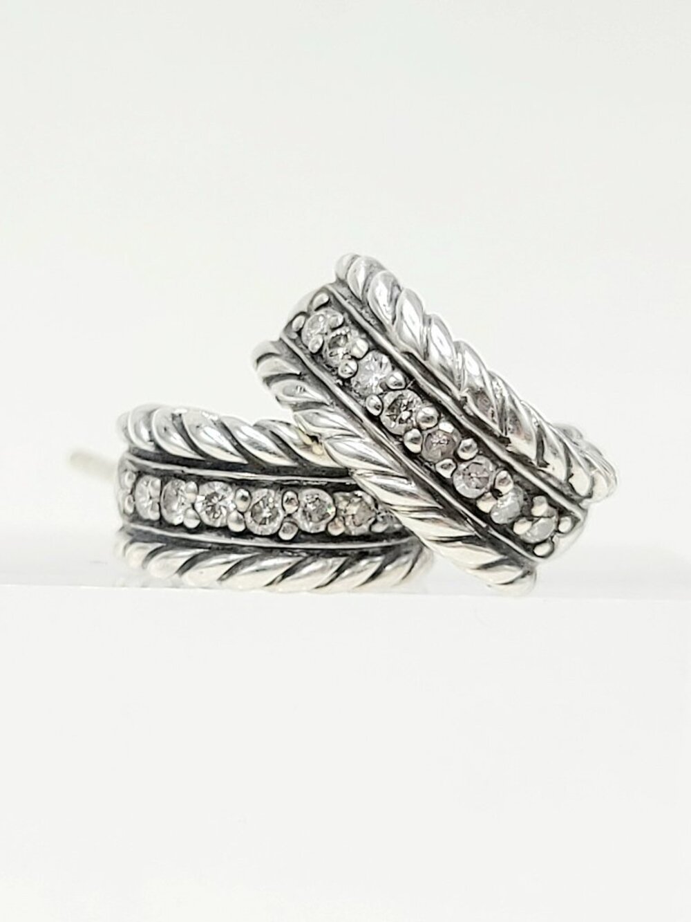 David Yurman Cable Classics Hoop Earrings w/ Pavé White Diamonds - RARE